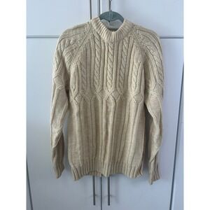 VanCort Cream Cable Knit Sweater Mens Heavy Ribbed Crewneck Pullover Off-White